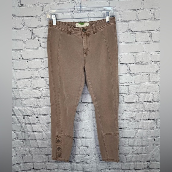 Anthropologie Women’s Pants Utility Button Leg Slim Crop Stretch - Picture 1 of 3